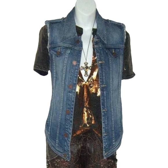 Blank NYC Vest Denim Distressed Fray Jean Festival Grunge alt egirl Rock Concert - Picture 1 of 10